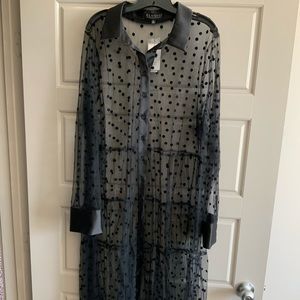 Long, sheer, polka- dot button down dress